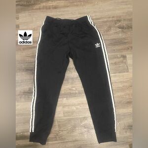 Adidas Kids Black Joggers with White Stripes Size Large
